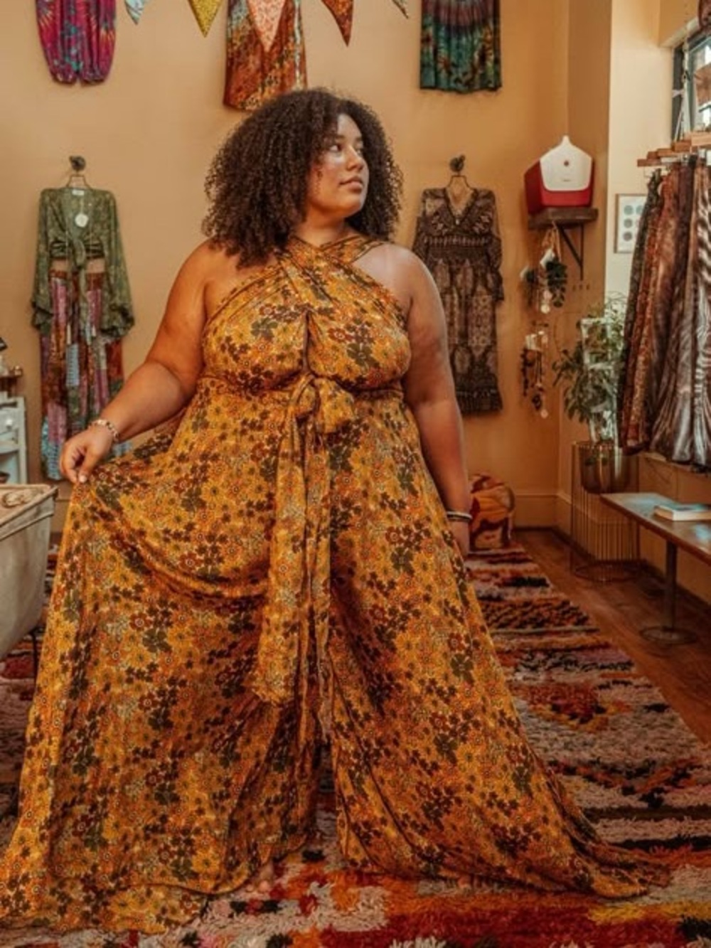 Gardenbelle Shop Hippie Boho Wide Leg Floral Silk Blend Jumpsuit Women's size 3X